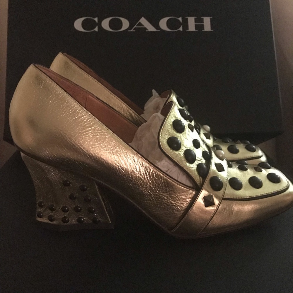 NIB - COACH 1941 Gold Metallic Studded Loafers - Picture 5 of 8